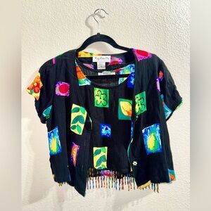 Vintage 90s Key Lime Pie Fruit‎ tank and button up blouse set- Size Small